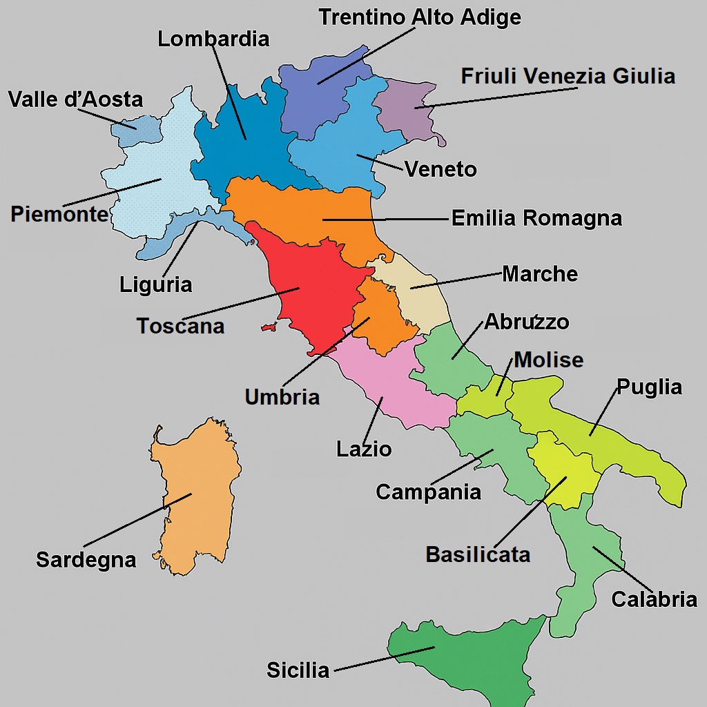 Mapa de las regiones de Italia
